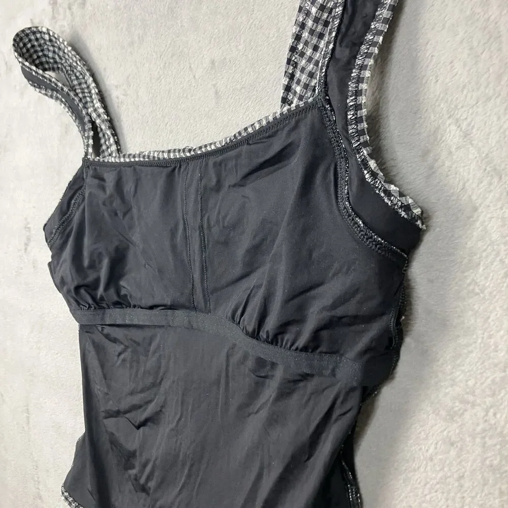 J Crew Nia Gingham Ruched Squareneck One-Piece Swimsuit Womens 8 Black & White